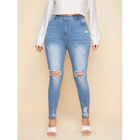Women s Plus Ripped High Waist Skinny Jeans | Walmart (US)