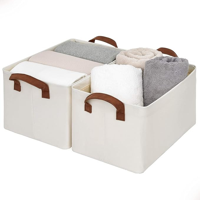 StorageWorks Storage Bins for Shelves with Metal Frame, Rectangle Storage Baskets, Large, Beige, ... | Amazon (US)