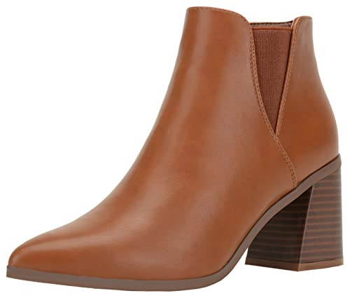 Vepose Women's Ankle Booties Pointed Toe, Block Chunky Heel Boots, 9631 - Brown, Size 11 US, with Side Zipper (CJY9631 Brown 11) | Amazon (US)