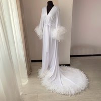 Feather Robe Long, With Feathers, Bridal Train, Feather Bottom Robe, White Boudoir | Etsy (US)