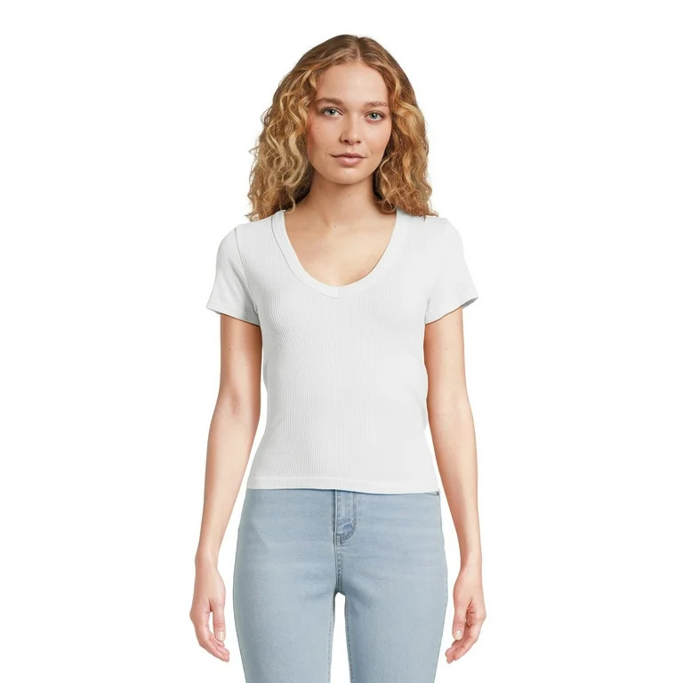 No Boundaries Juniors V-Neck Seamless Tee | Walmart (US)