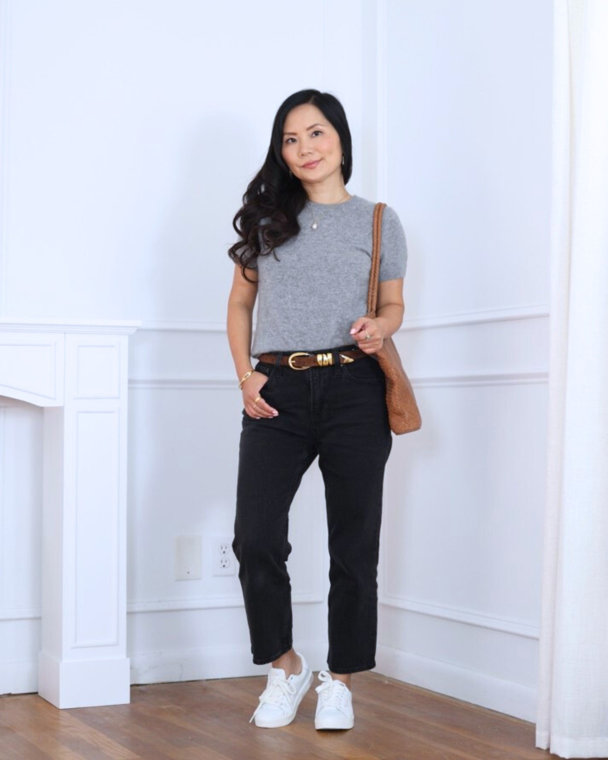 Keeping it simple and timeless — I’m wearing a cashmere tee from Quince, black jeans from GAP, and white sneakers for an easy everyday look that always feels effortlessly chic. I’m 5’2, wearing size S.

#LTKPetite #LTKOver40 #LTKStyleTip