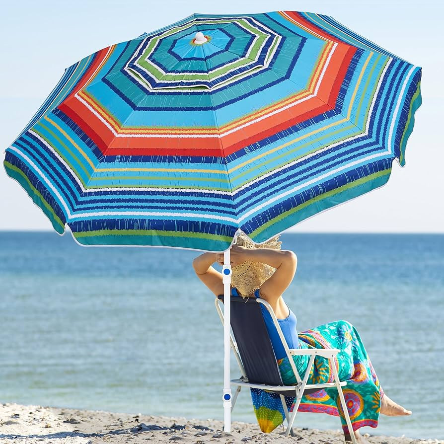 JEAREY 8.5FT Beach Umbrella for Sand Portable Outdoor Beach Umbrella with Sand Anchor Fiberglass ... | Amazon (US)