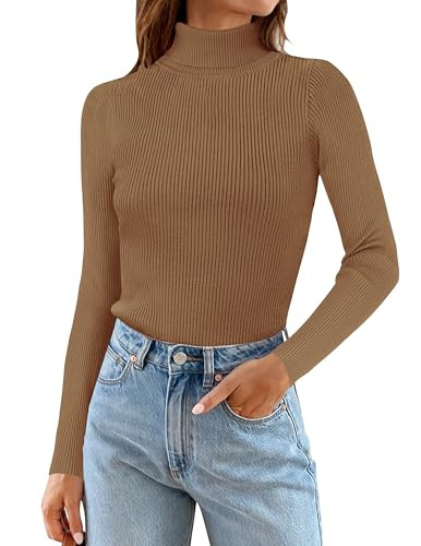 ZESICA Women's 2024 Turtleneck Long Sleeve Shirts Fall Basic Tops Slim Fitted Ribbed Knit Sweater | Amazon (US)