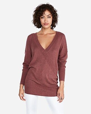 Express Womens Banded Bottom Wrap Front Tunic Sweater | Express