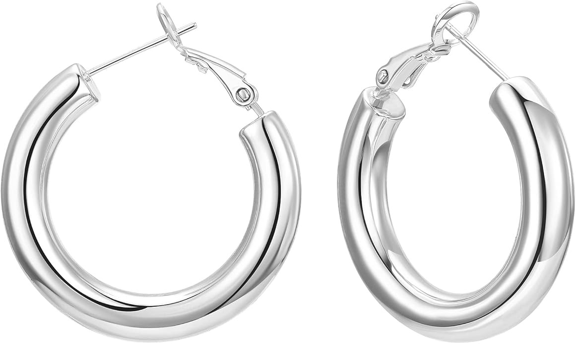 sovesi Chunky Gold Hoop Earrings for Women with 925 Sterling Silver Post, 14K Gold Plated Thick G... | Amazon (US)
