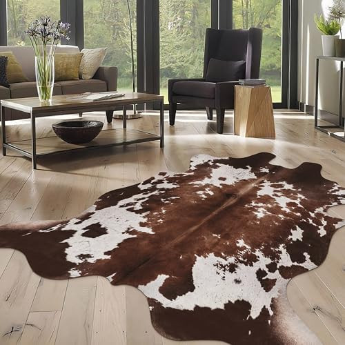 WARM HAVEN Cow Hide Faux Cowhide Rug: Cow Print Rug for Living Room Bedroom 6.2x7 Feet - Animal Print Skin Black and Brown Western | Amazon (US)