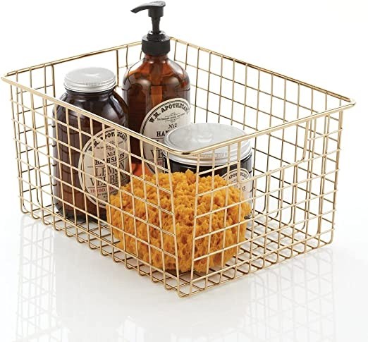 Click for more info about mDesign Metal Wire Bathroom Storage Basket Organizer with Handles - Organize Master or Guest Bath...