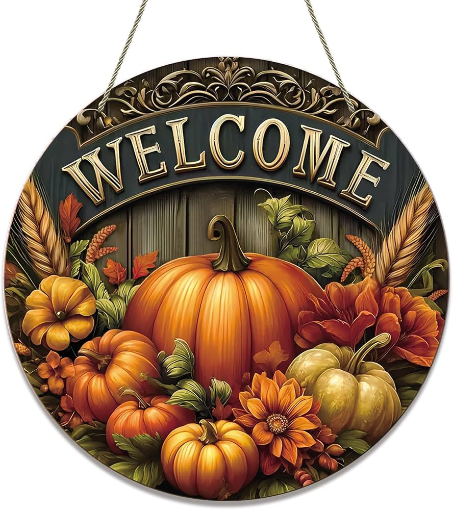 Fall Door Sign Autumn Pumpkin Welcome Wreath for Front Door Decor | Amazon (US)
