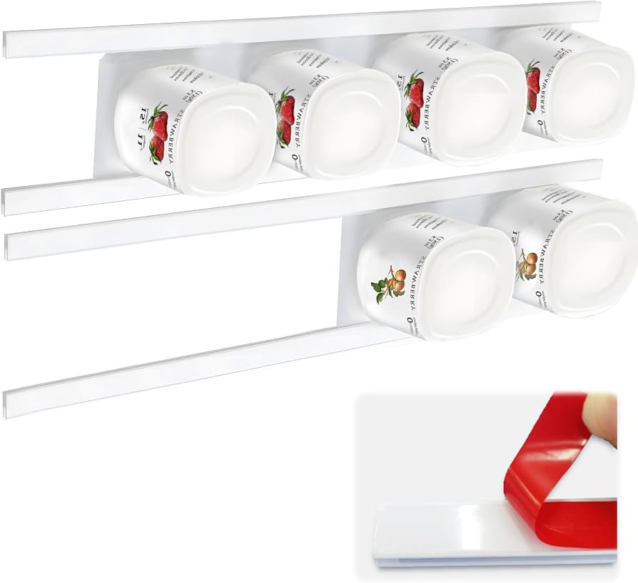 4 Pack Yogurt Organizer for Fridge - Holder with Adhesive Tapes for 3.75 Inch Yogurt, Greek and V... | Amazon (US)