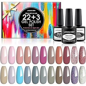 Lagunamoon 25 Pcs Gel Nail Polish Kit,  Nude Nail Polish Set  with Glossy & Matte ... | Amazon (US)