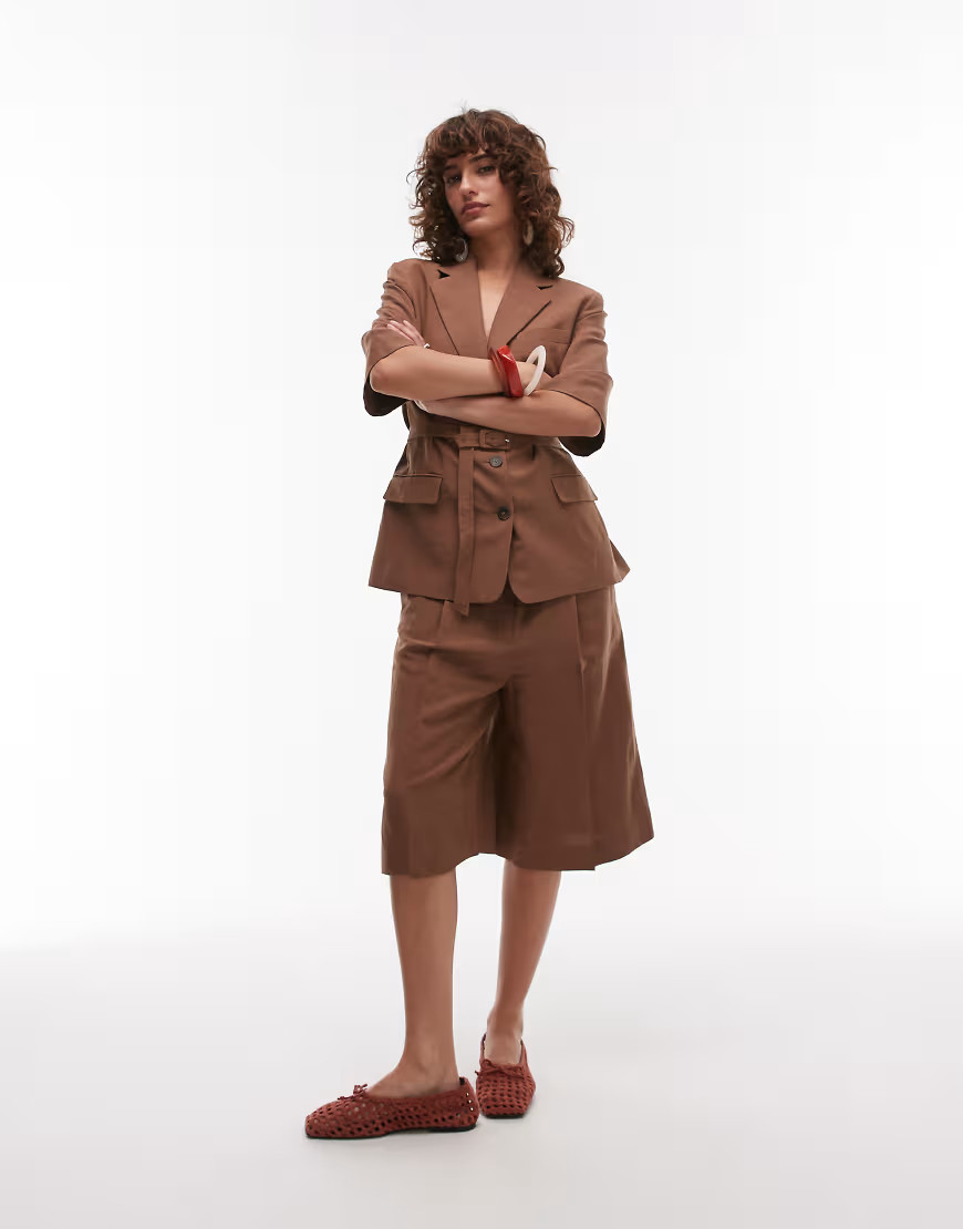 Mango linen mix longline bermuda shorts in brown - part of a set | ASOS (Global)