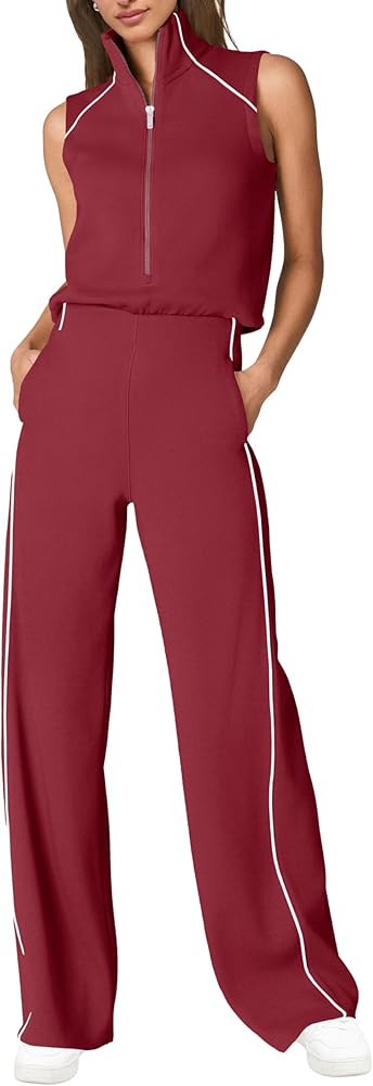 SENSERISE Womens Summer Jumpsuits Dressy Casual Sleeveless Mock Neck Top Wide Leg Pants Romper wi... | Amazon (US)