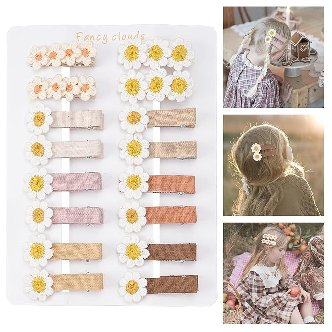 Hair Clips for Girls Women,16 pcs Fully Lined Neutral Alligator Clips with Daisy Flower,Handmade ... | Amazon (US)