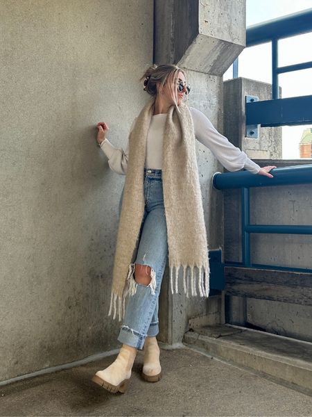 Chunky scarf outfit, Abercrombie curve love 90s high rise ankle straight jeans, Abercrombie denim, winter street style outfit, chunky scarf and jeans, beige boots outfit 

#LTKstyletip #LTKunder100 #LTKSeasonal