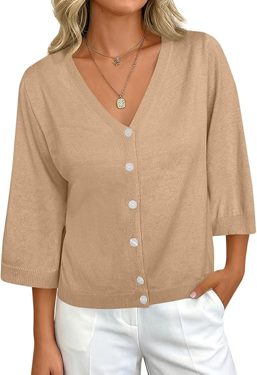 Saodimallsu Womens Half Short Sleeve Cardigans Summer Lightweight Knit V Neck Button Down Casual ... | Amazon (US)