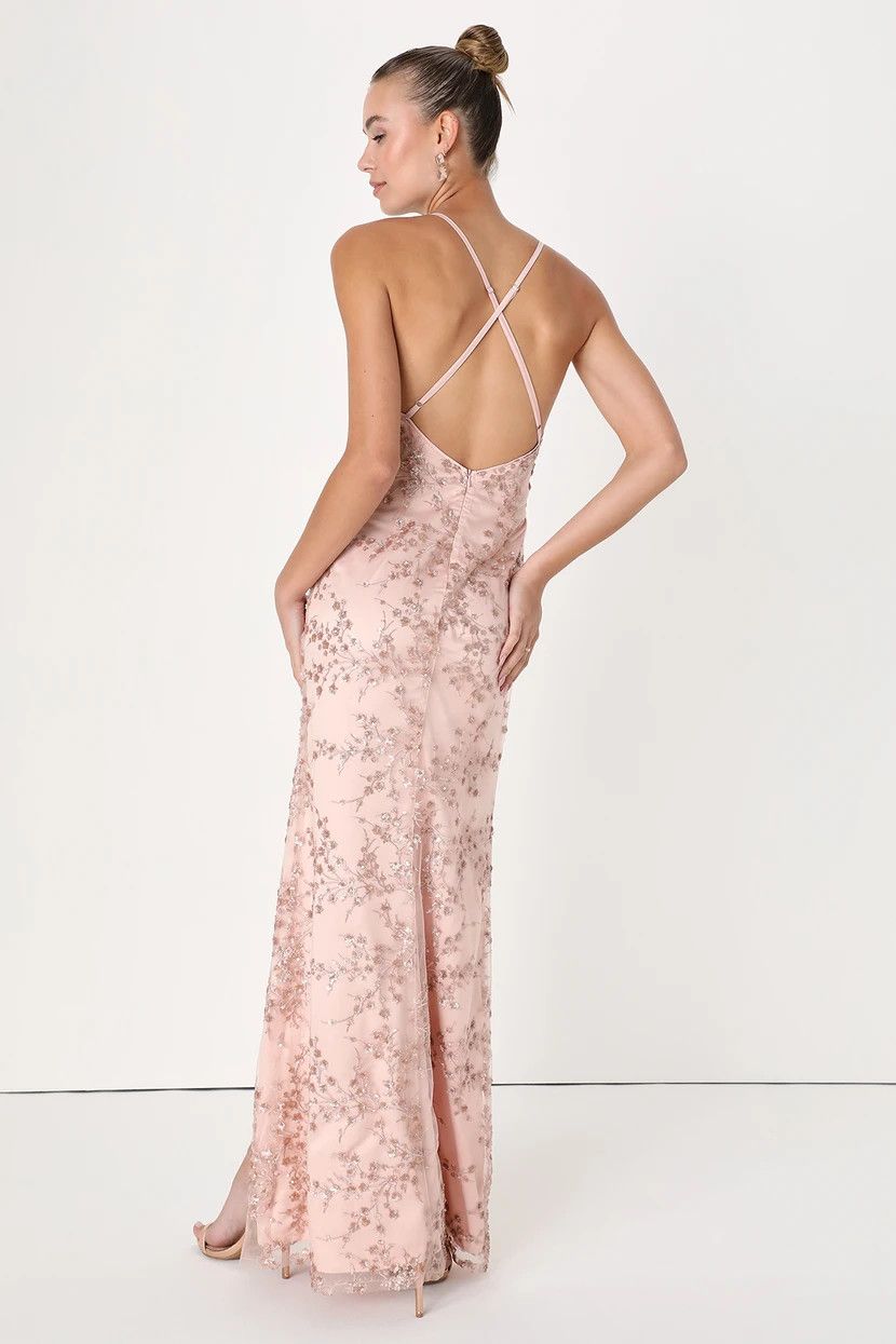 Blissful Blossoms Blush Pink Sequin Backless Maxi Dress | Pink Sequin Dress | Spring Wedding Guest  | Lulus (US)