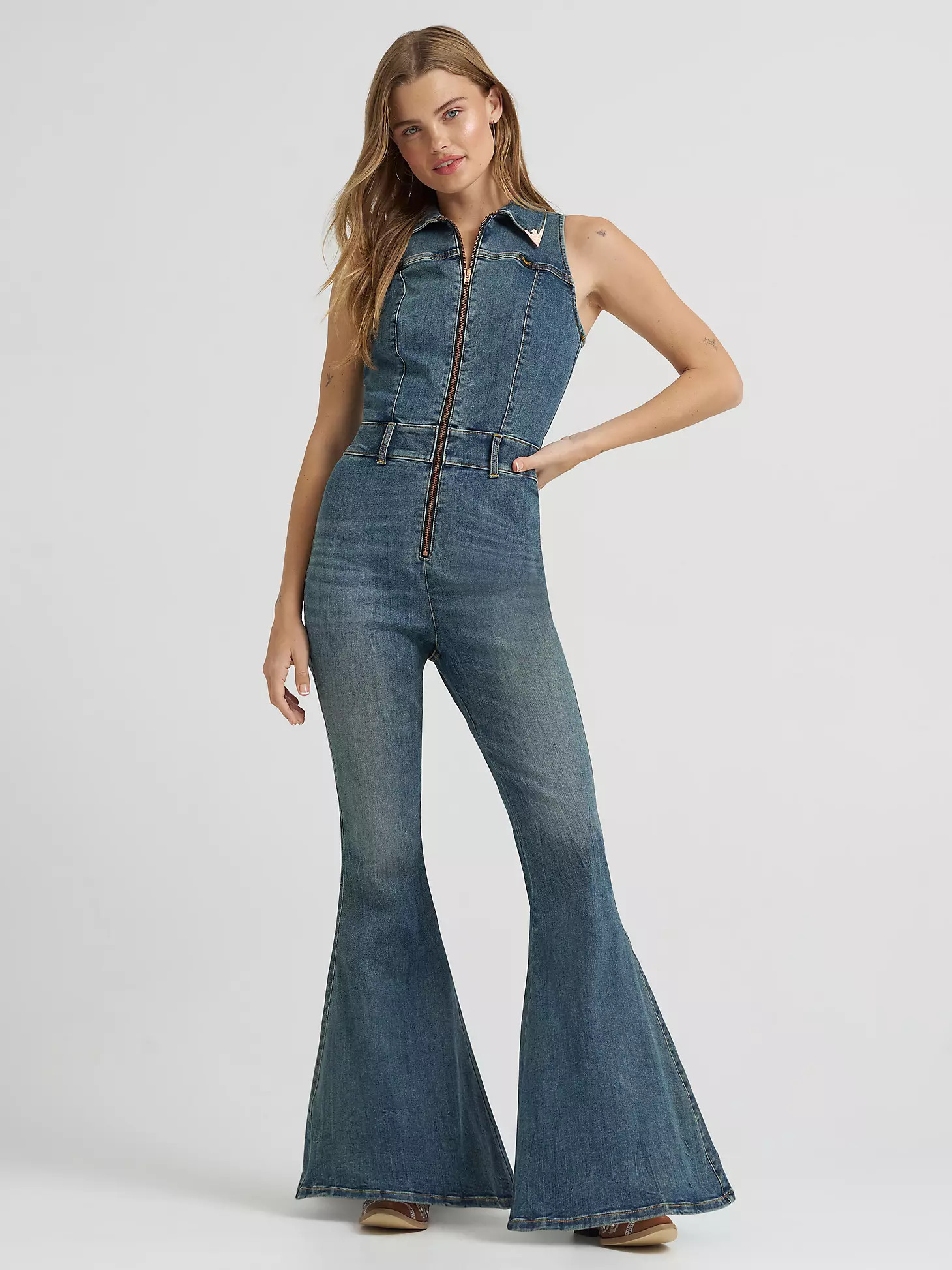Lainey Wilson x Wrangler Sleeveless Denim Flare Catsuit | Wrangler