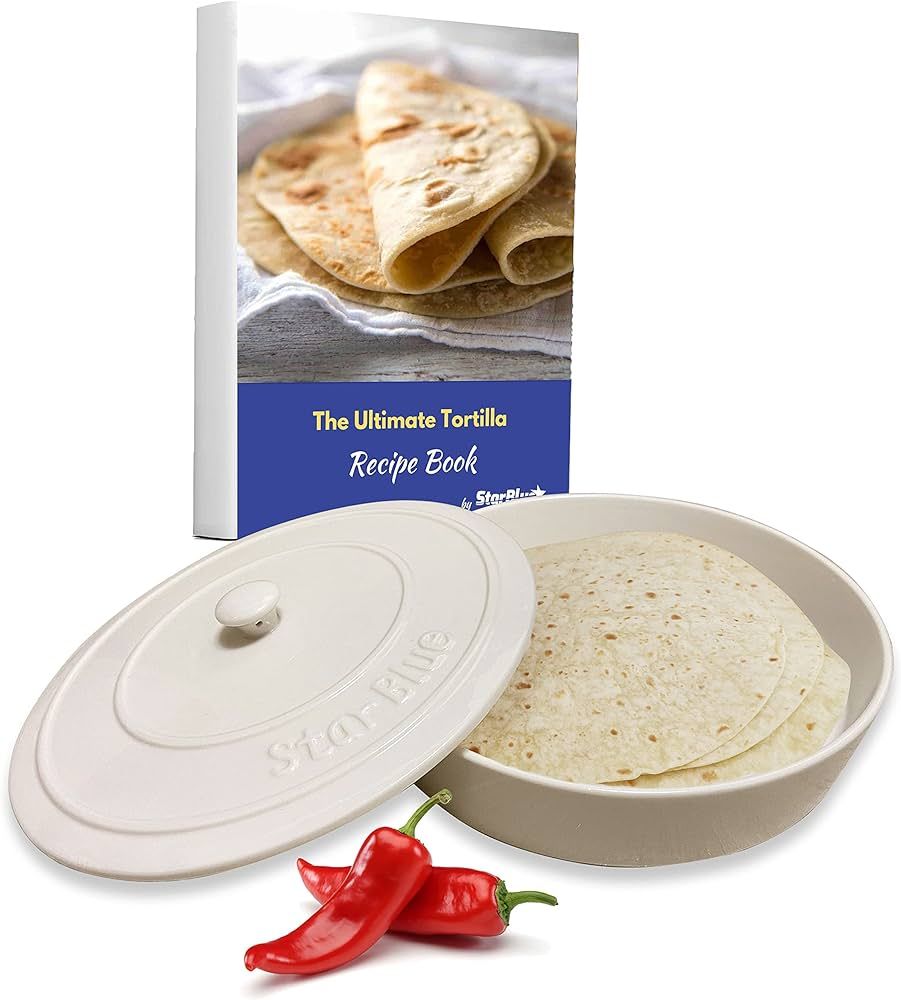 8 Inches Ceramic Tortilla Warmer by StarBlue with FREE Recipes ebook - White, Insulated One Hour ... | Amazon (US)