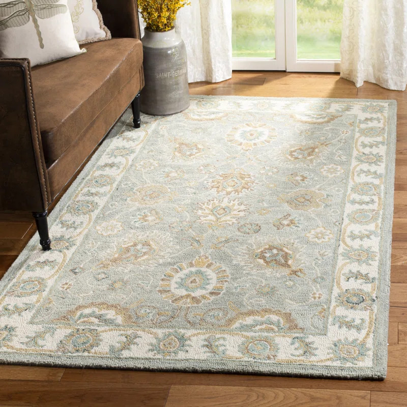 Desmondia Handmade Wool Aqua/Ivory Rug | Birch Lane