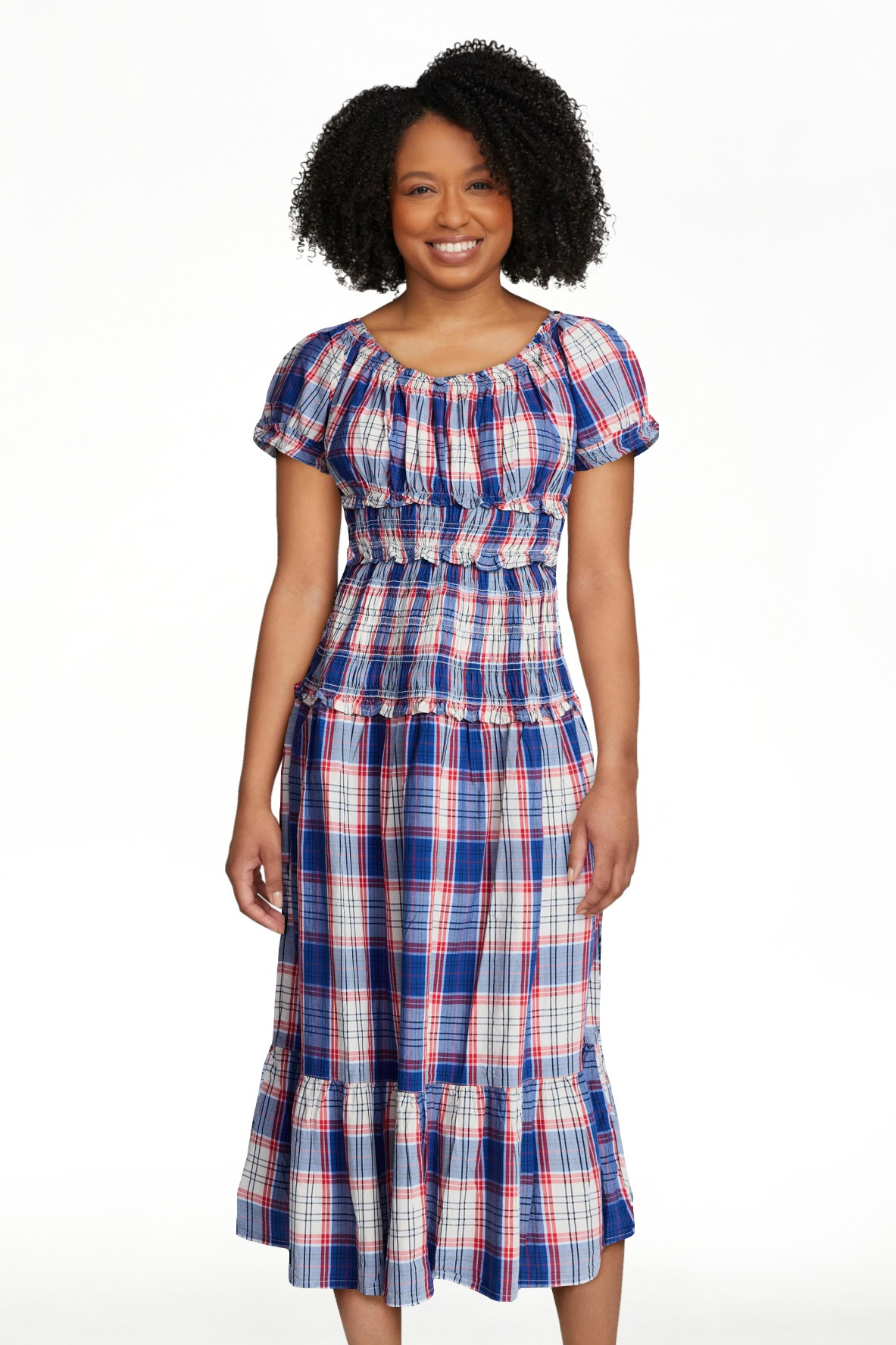 Time and Tru Women's Smocked Cotton Peasant Midi Dress, Sizes XS-XXXL | Walmart (US)