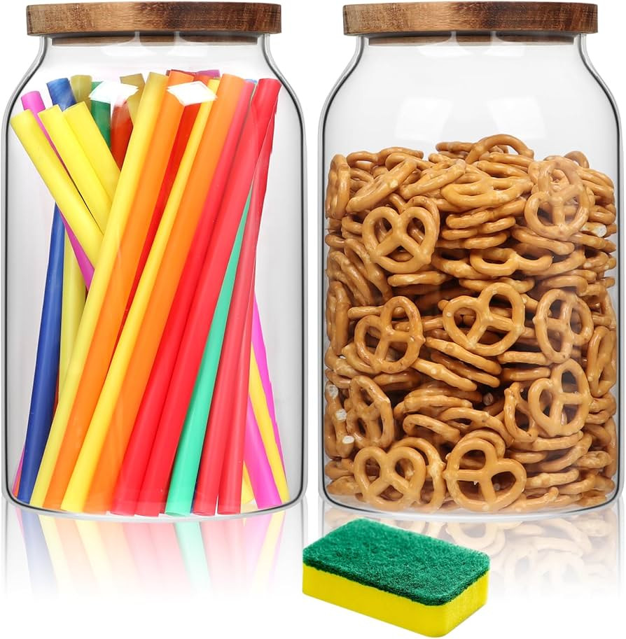 Large Glass Jars 93 oz with Airtight Wooden Lids, 2 Pack 0.7 Gallon Glass Food Storage Canisters,... | Amazon (US)