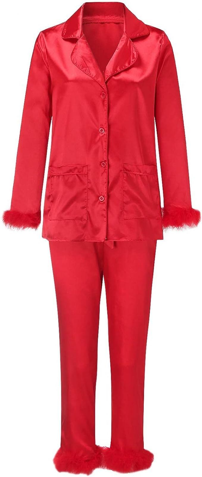 Pants and Blazer Set Warm Womens Pajama Sets Long Sleeve Lapel Button Down Pocket Tops Capri Pant... | Amazon (US)