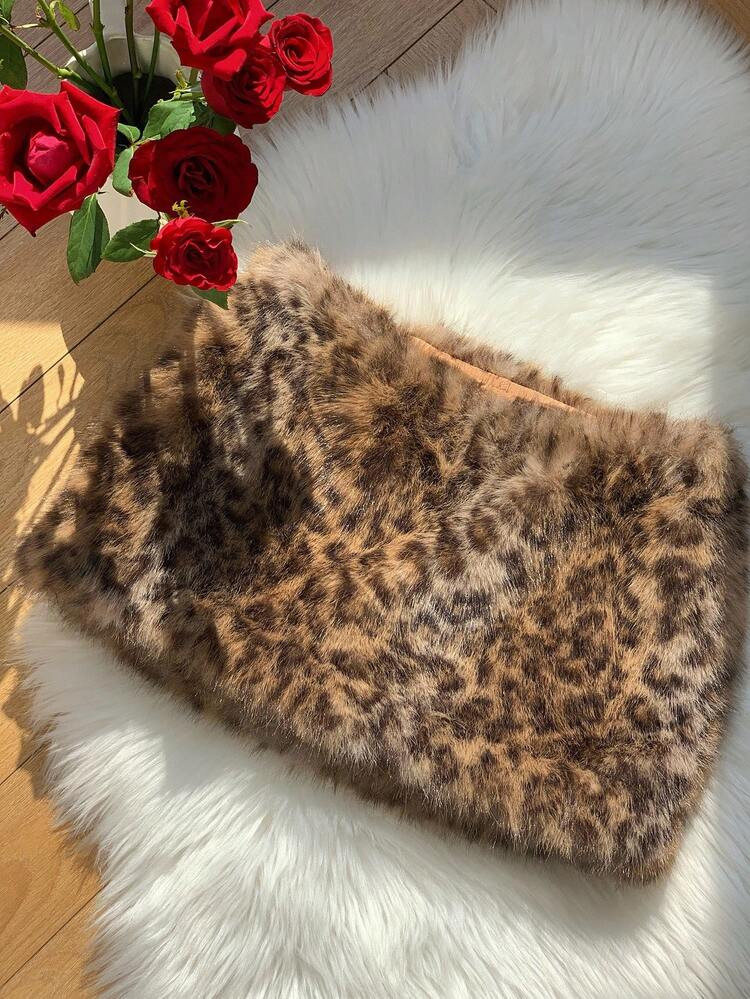 Comfortcana Plus Size Vintage Y2K Leopard Print Faux Fur Mini Skirt, Sexy & Casual, Autumn/Winter | SHEIN