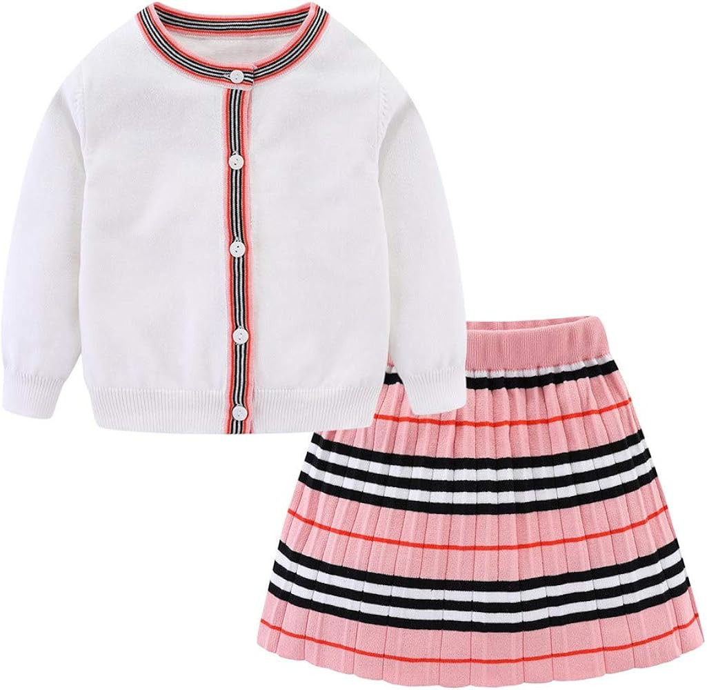 Mud Kingdom Cute Little Girls Ribbed Knit Cardigan Skirt Set School Style | Amazon (US)