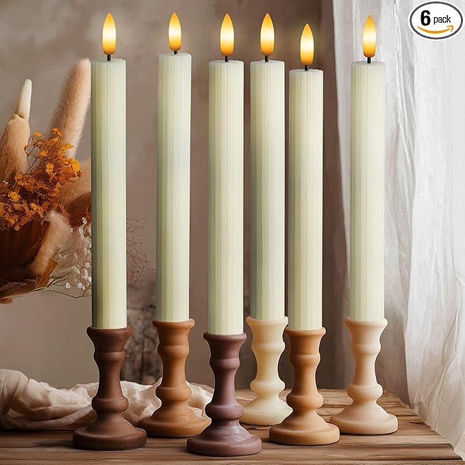 6 Pack, 10" LED Flameless Ivory Fluted Ribbed Grooved Taper Candles, Remote & 24h Timer Memory, O... | Amazon (US)