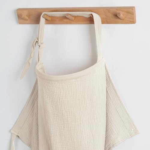 Blissful Diary Muslin Nursing Cover for Breastfeeding, Breathable Breastfeeding Cover up with Arch Neckline for Women, Nursing Apron (Cream) | Amazon (US)