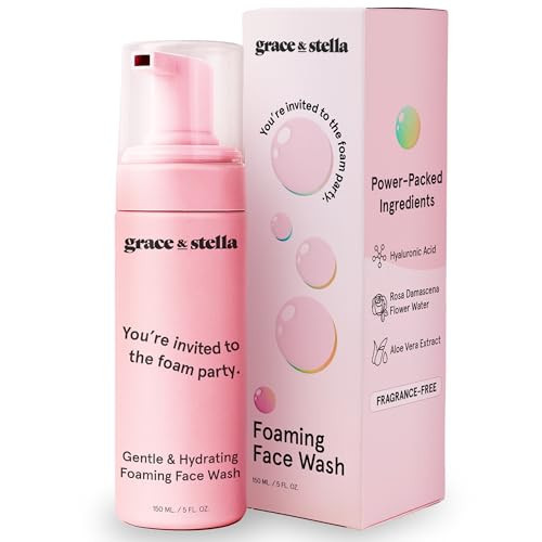 grace & stella Award Winning Hydrating Face Wash (150ml) - Gentle Foaming Facial Cleanser with Hyaluronic Acid, Rose Water, Aloe Vera - Moisturizing Cleansing Foam for Normal to Very Dry Skin - Vegan | Amazon (US)