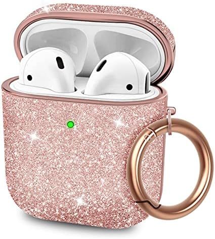 MOLOVA Bling Case for Airpods 1&2 Case,Hard Cover Glitter Rose Gold Luxury Leather with Gold-Plat... | Amazon (US)