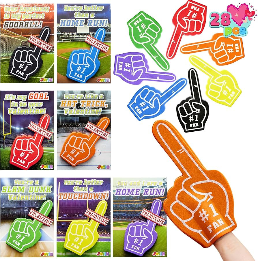 JOYIN 28 Pcs Valentines Day Foam Fingers with Cards for Kids, Valentine Party Favor, Valentine’... | Amazon (US)