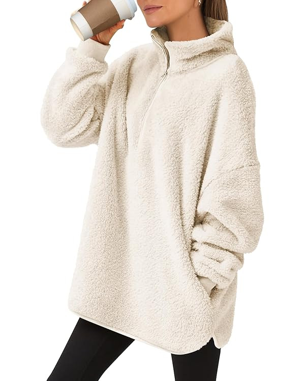 ANRABESS Women's Sweatshirt Sherpa Fuzzy Fleece Zip Up Hoodies Cozy Pullover Soft Sweaters Tops 2... | Amazon (US)