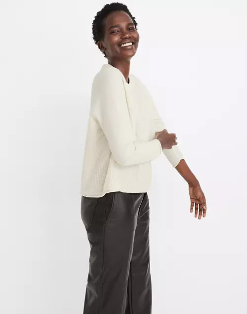 Roll-Trim Waffle Pullover Sweater in Cotton-Merino Yarn | Madewell
