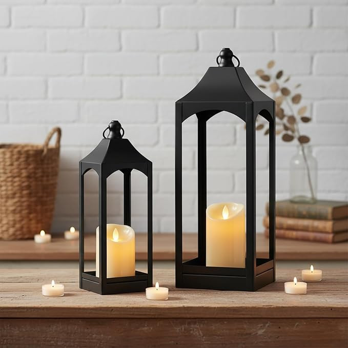 Fall Decor -Vintage Lantern Set of 2 (12.67" & 16.41") with LED Candles - Multi-Size Black Decora... | Amazon (US)