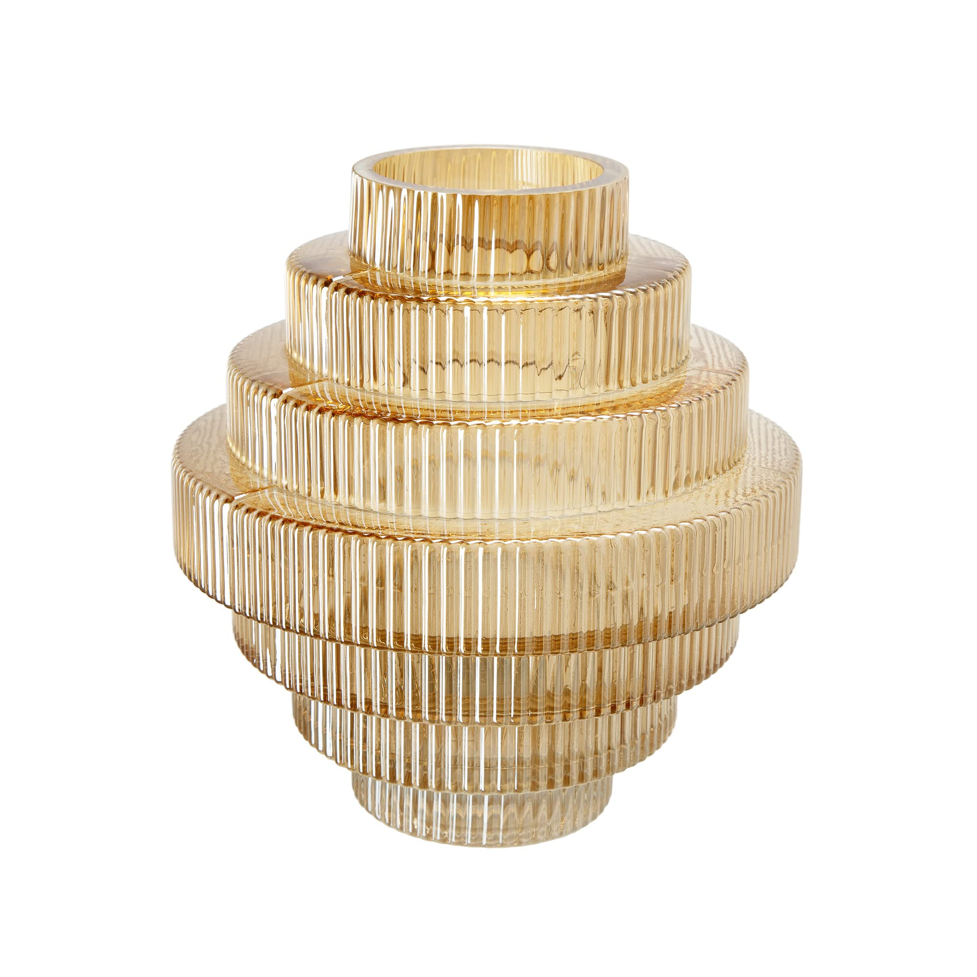 A&B Home Amber Fluted Geometric Vase - Tiered Decorative Glass Vase, Tabletop Home Decor, Bedroom... | Amazon (US)
