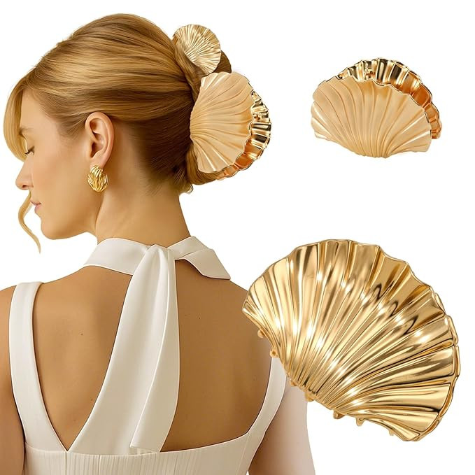 2 PCS Metal Hair Clips for Women, Durable & Elegant Seashell Gold Hair Clips for Styling, Metal C... | Amazon (US)