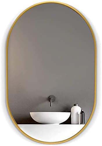 HOWOFURN Wall Mounted Mirror, 24’’x36’’ Oval Bathroom Mirror, Gold Vanity Wall Mirror w/ ... | Amazon (US)