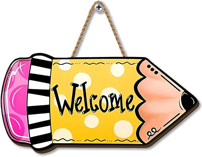 Yarcooly Back To School Door Sign First Day of School Front Wooden Wreath Apple Bus Pencil Ruler ... | Amazon (US)