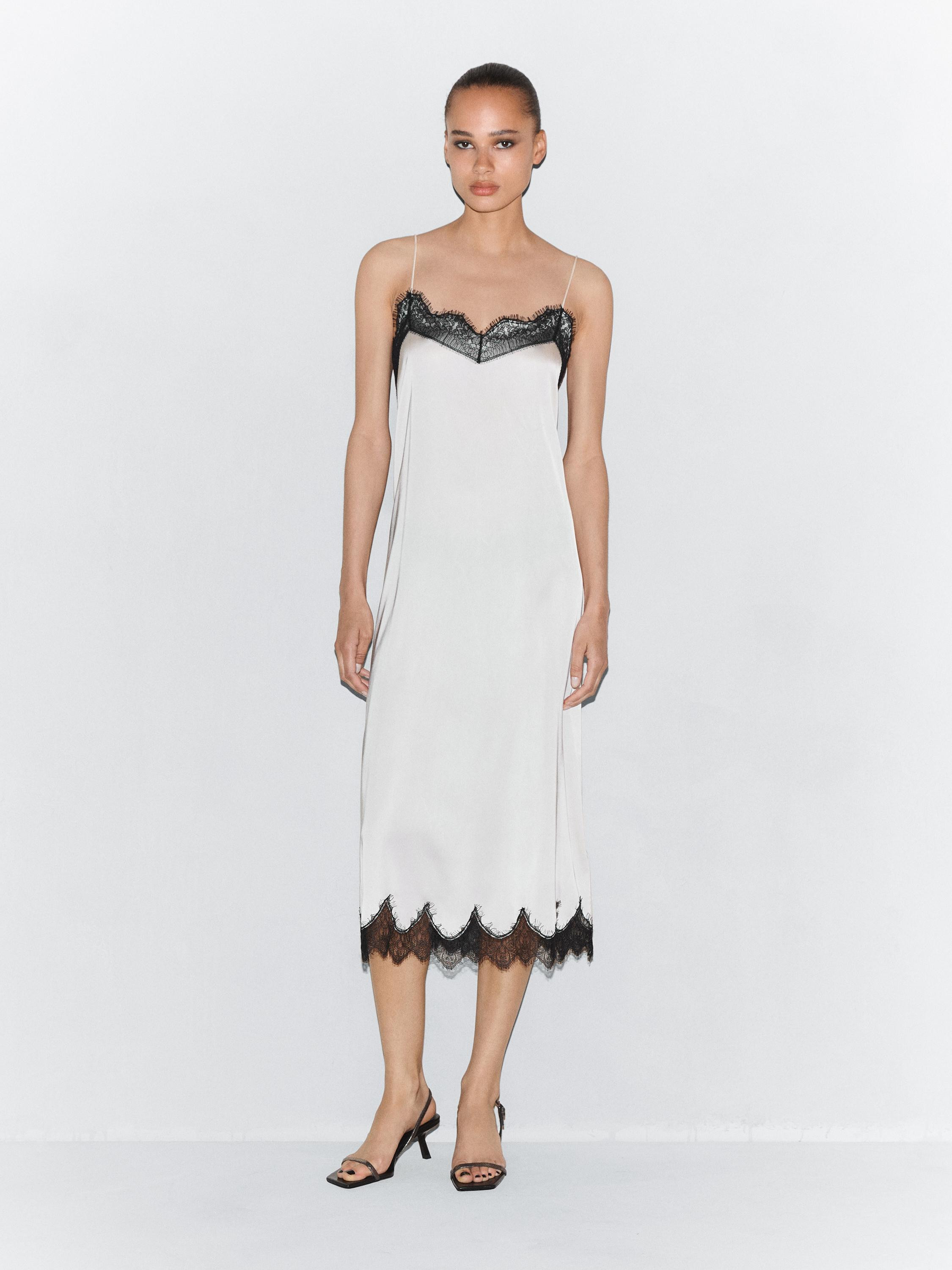 Long contrast camisole dress | Massimo Dutti US