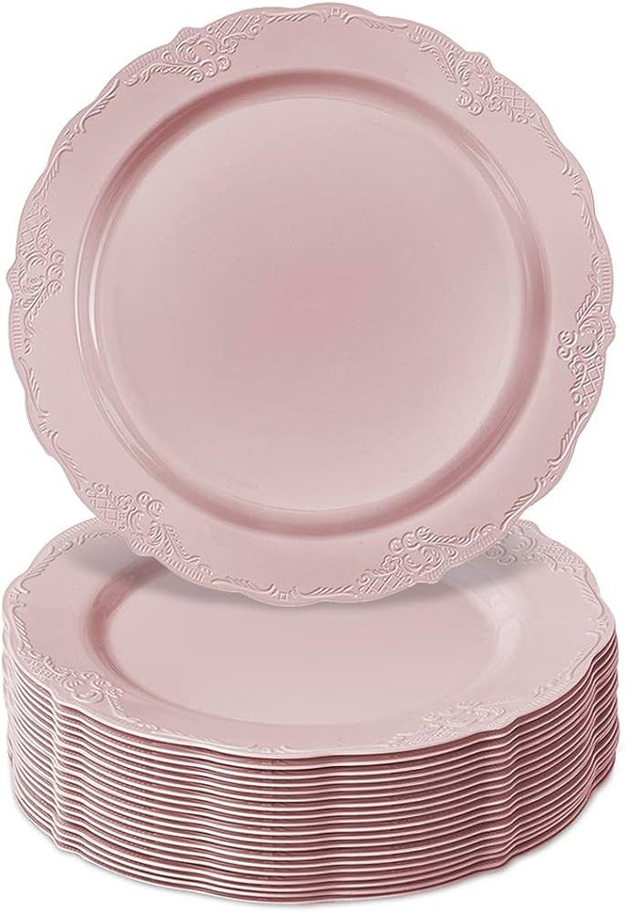Silver Spoons Disposable Plates For Party - (10 Piece) Heavy Duty Disposable Dinner Set, Pink, Gr... | Amazon (US)