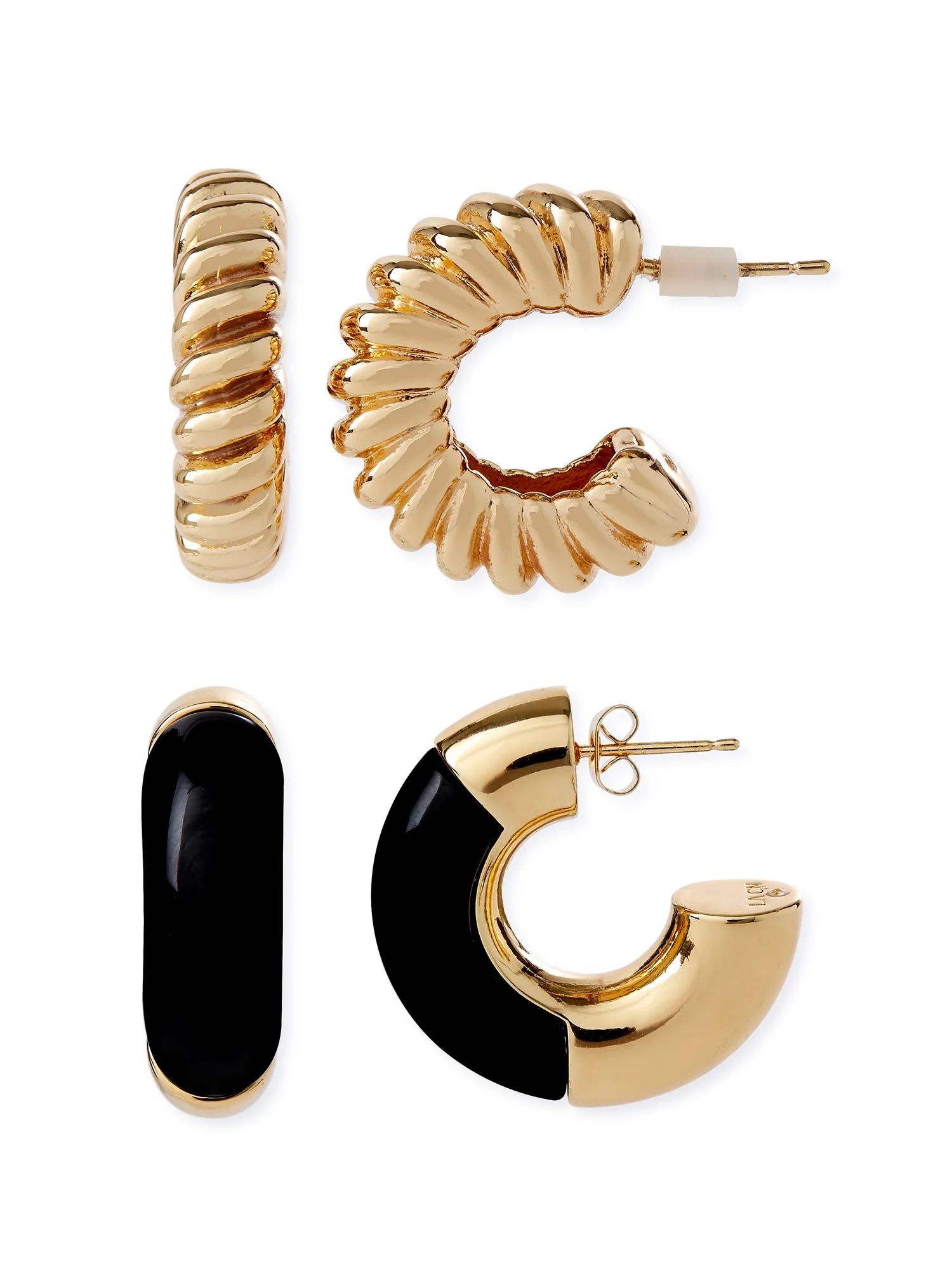 Scoop Women’s 14KT Gold Plated Black Resin Hoop Earring Set, 2-Piece | Walmart (US)