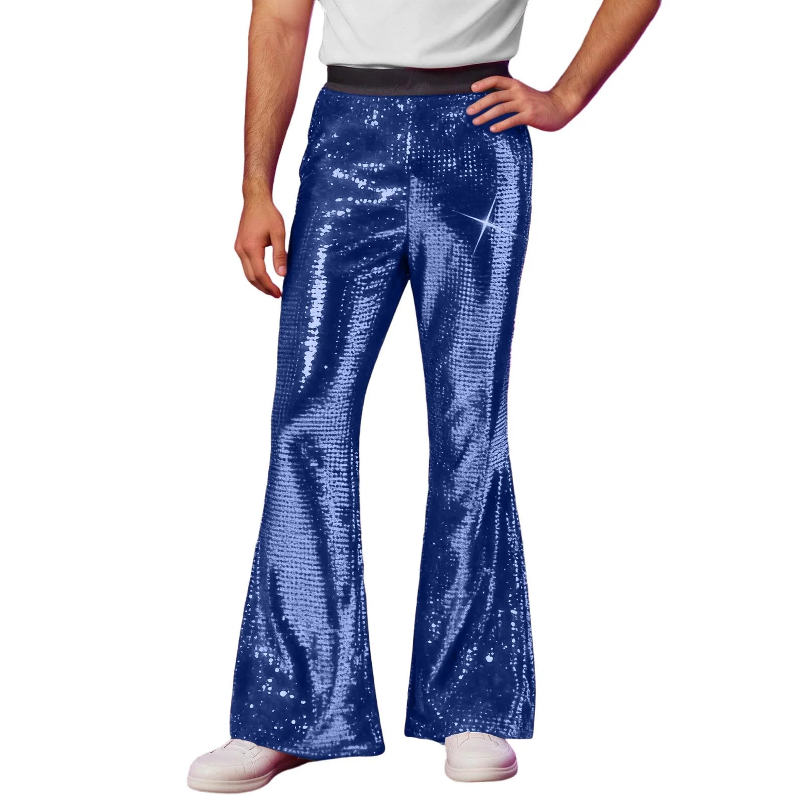 CONZONE Mens Sequins Flared Pants Wide Leg Stage Performance Pants for Men Trendy Elastic Waist Shiny Funny Nightclub Joggers - Walmart.com | Walmart (US)