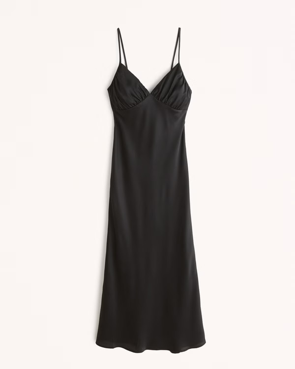 Women's Ruched Satin Slip Midi Dress | Women's Clearance | Abercrombie.com | Abercrombie & Fitch (US)
