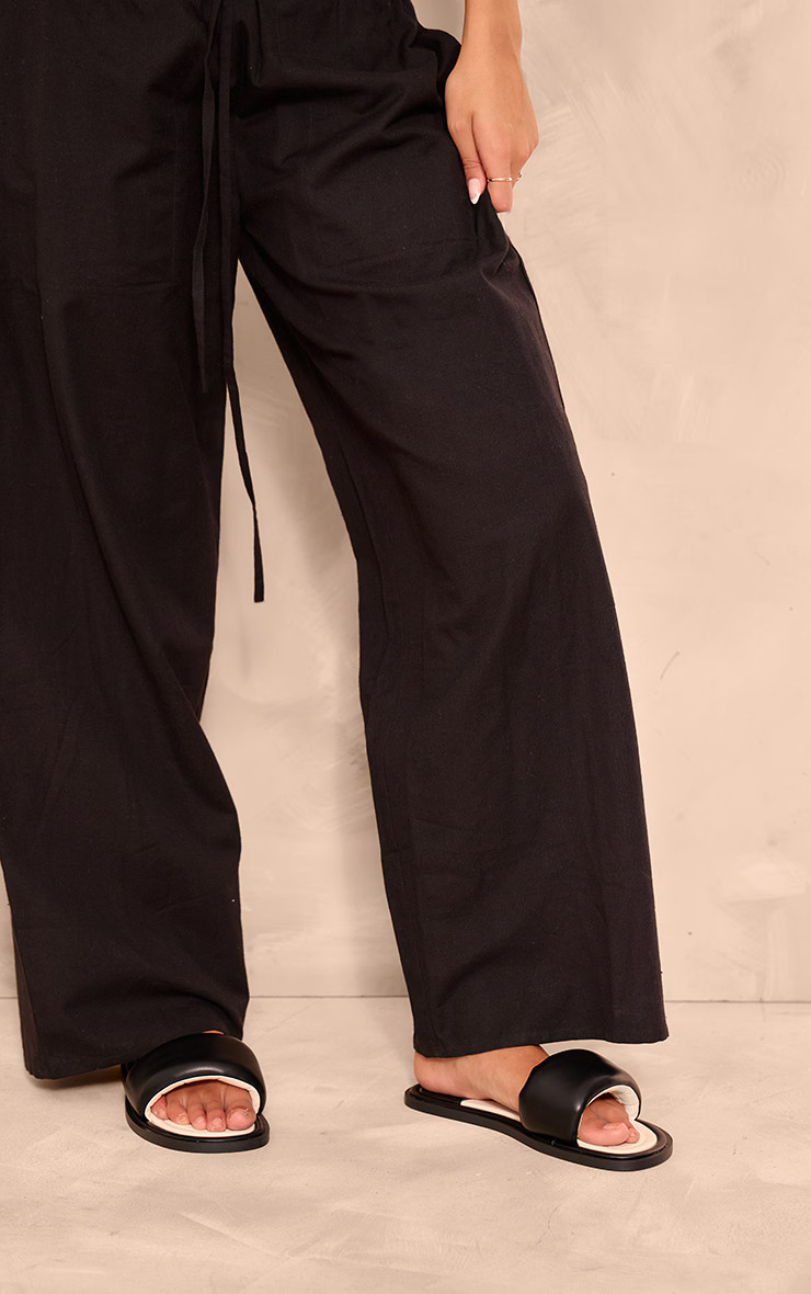 Black Pu Round Toe Contrast Slider Sandals | Pretty Little Thing (Australia & New Zealand)