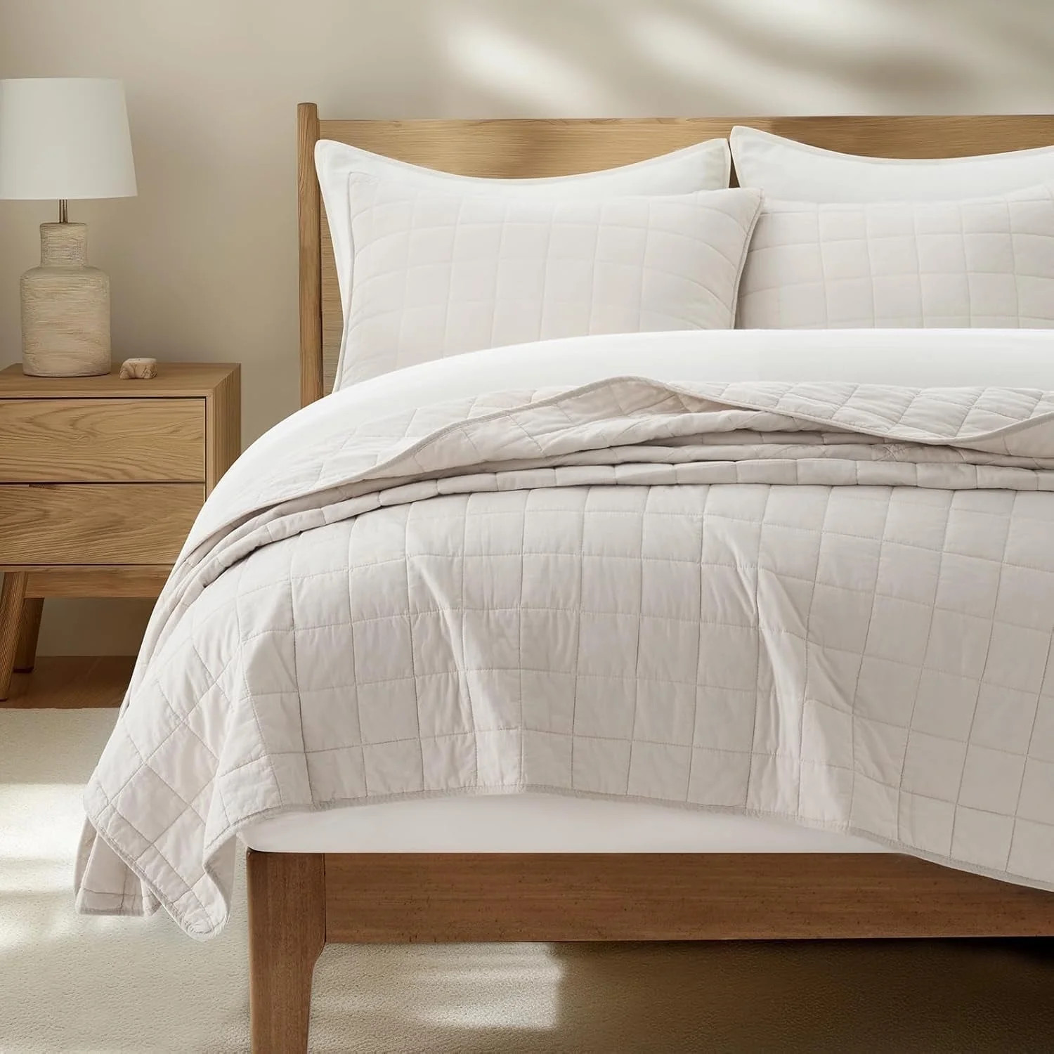 EVERGRACE 100% Cotton Box Stitch Quilt Bedding Set Queen Size 3 Pieces, Garment-Washed Lightweigh... | Walmart (US)