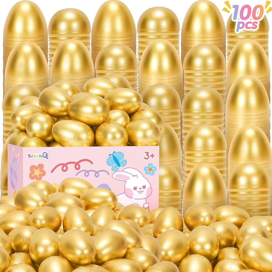 SevenQ Easter Eggs Empty 100Pcs, Fillable Plastic Golden Eggs for Easter Basket Stuffers Fidget T... | Amazon (CA)