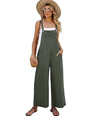 Rousytn Women's Baggy Bib Overalls Adjustable Straps Casual Cotton Jumpsuits Wide Leg Loose Rompe... | Amazon (US)